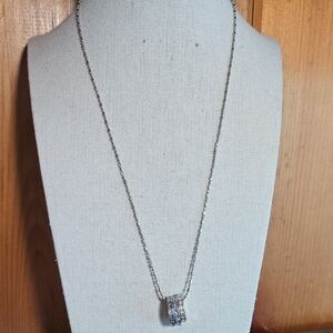 Rhinestone Studded Circle Charns Bead Chain Necklace